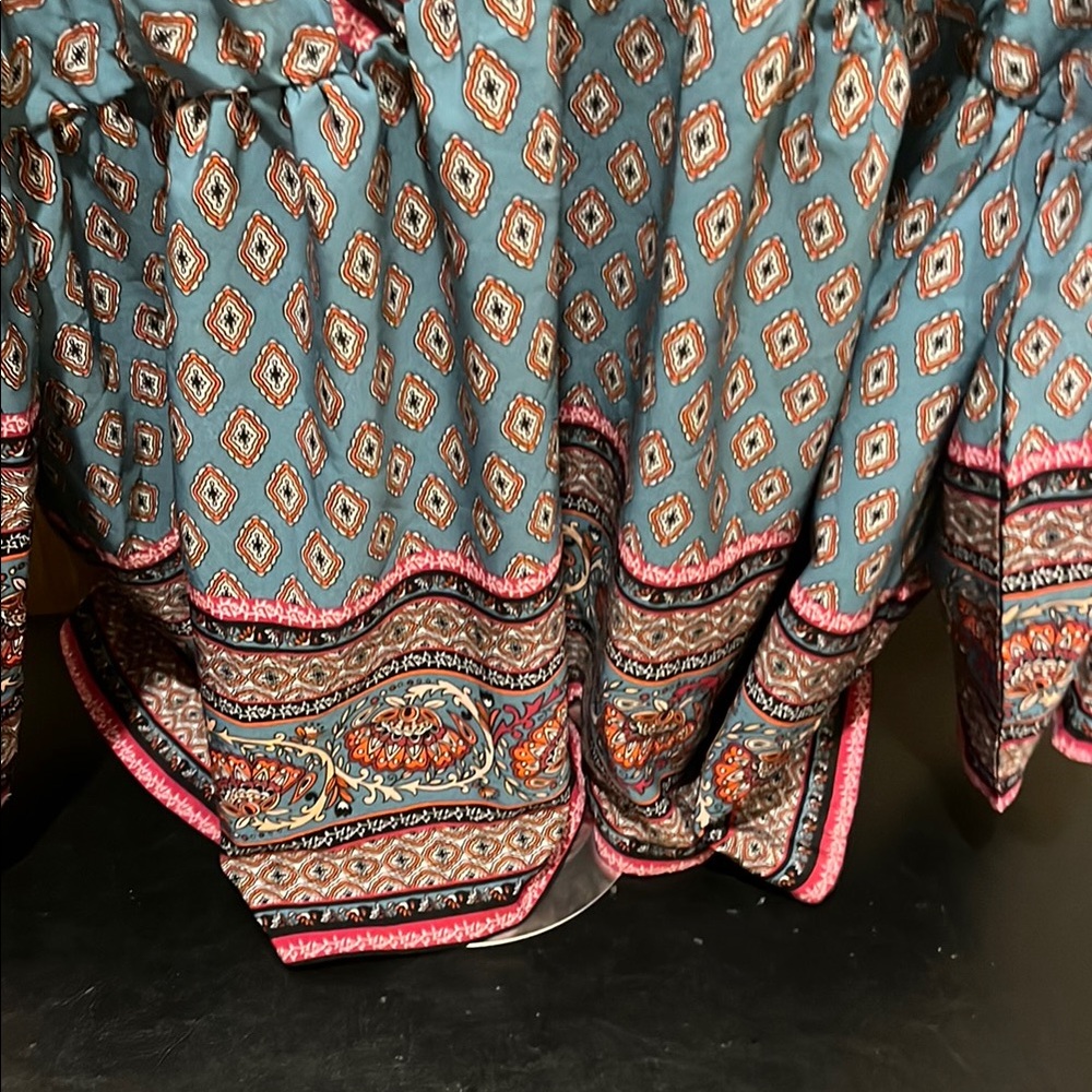 Boho V-Neck Peasant Blouse -size 22 Blue And Teal - Picture 7 of 10